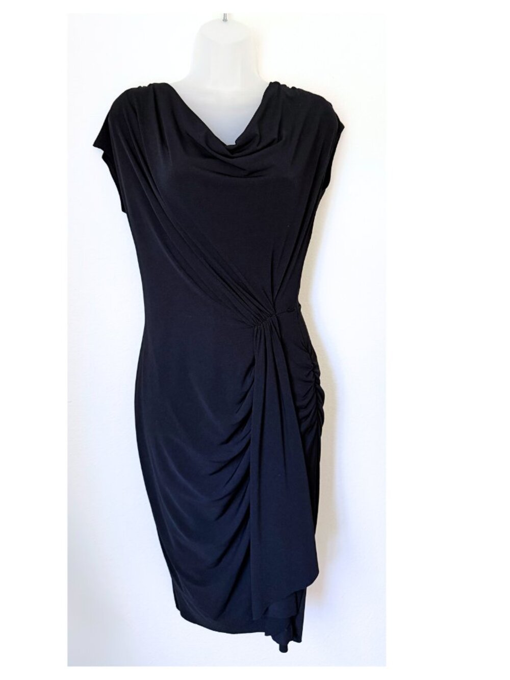 Little Black Dress Vintage Cache Ruched Y2K Sleeveness Cowl Neck Cocktail LBD 8
